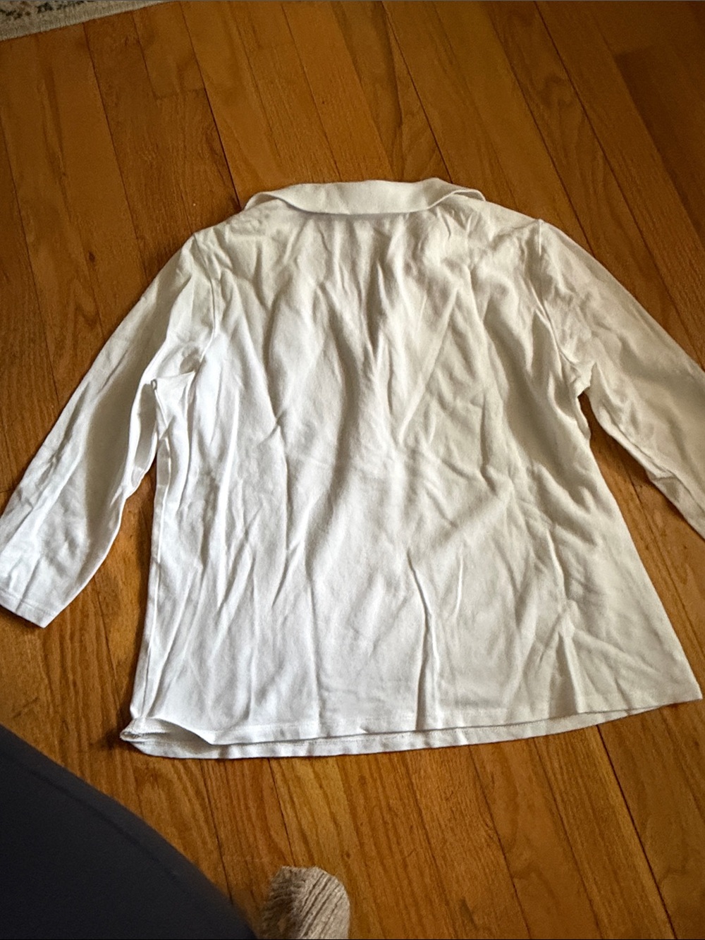 Talbots White Long-Sleeve Polo Blouse with Plaid Trim - Picture 4 of 4